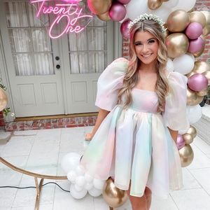 Selkie puff dress in rainbow